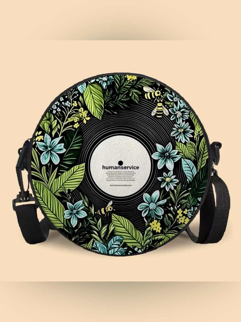 Kohl's Round Floral Vinyl Record Crossbody Bag - Black, Green, Blue